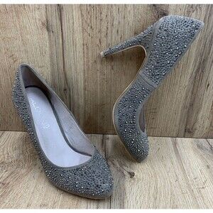 Aldo Stiletto Heels Pumps Women's Size 8.5 Beige Almond Toe Rhinstone